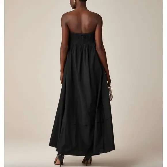J.Crew Collection Strapless Notched Maxi Dress Cotton Formal Black US 4 NWT - Picture 2 of 13